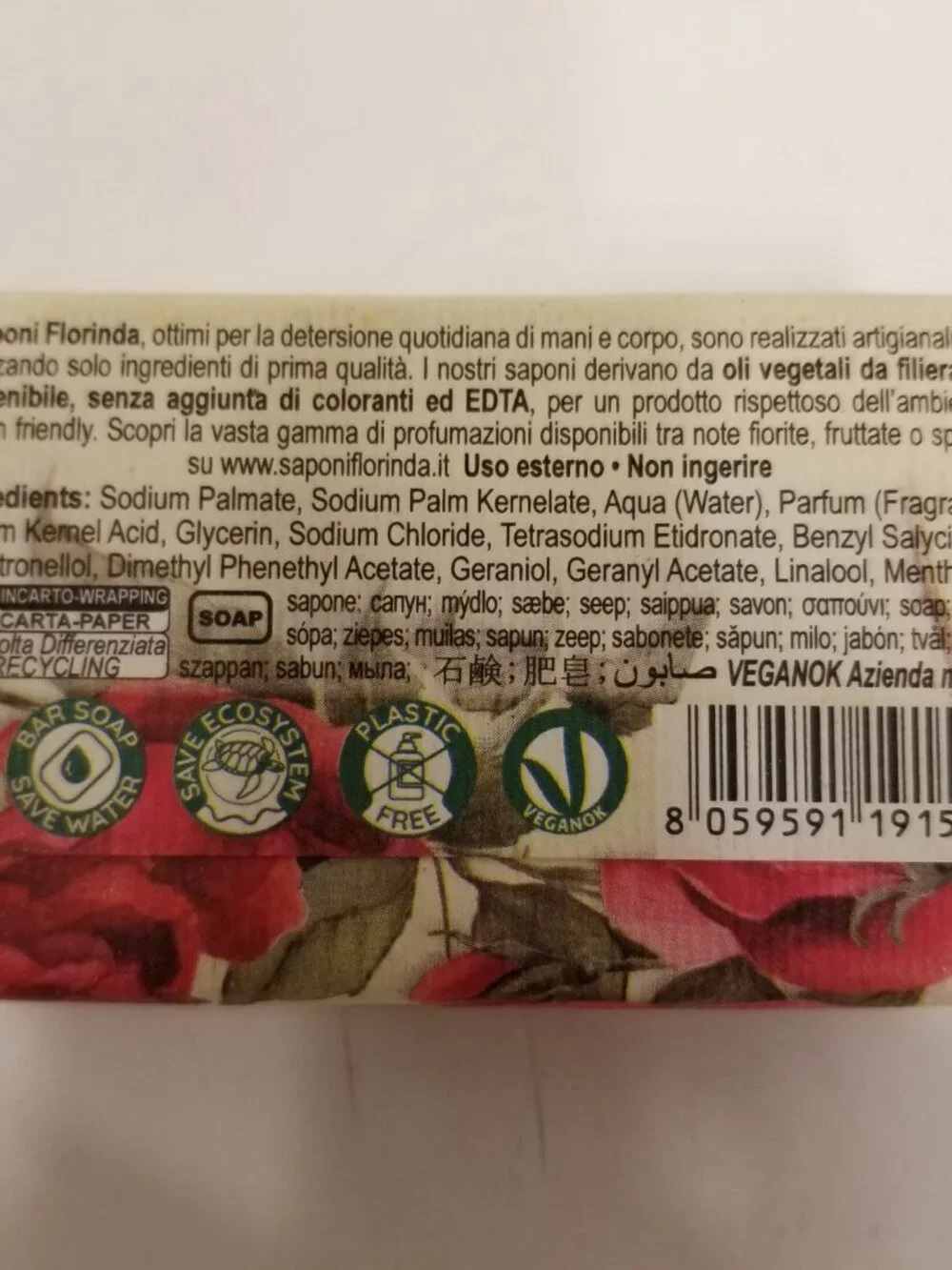 ✅Florinda La Dispensa Rose Natural Vegetable Bar Soap Italy 50g 1.76oz NWT New!!